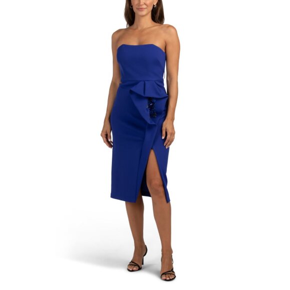 AIDAN MATTOX Indigo Strapless Cocktail Mini Dress - Picture 1 of 2